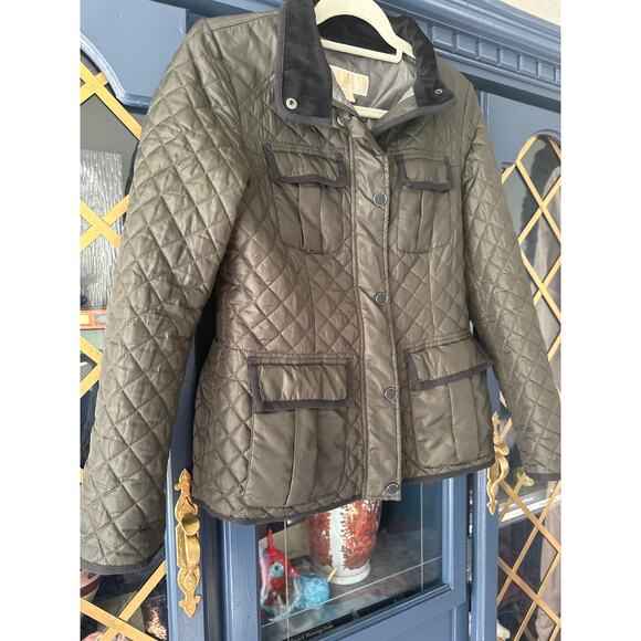 Michael Kors Quilted puffer Barn Jacket Olive black size Petite small - Picture 3 of 6